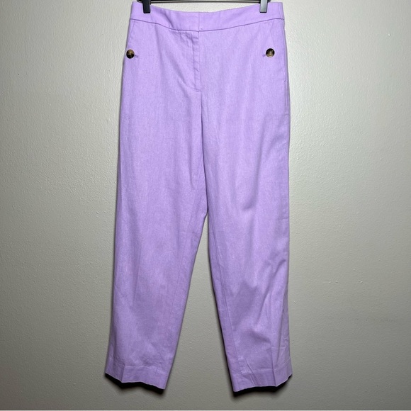 J. Crew Women Linen Pants 4 Purple Cotton Sailor Preppy Nautical Pastel‎ Ankle - Picture 1 of 9